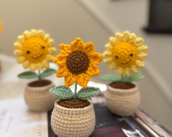 Crochet Sunflowers in Pot - Handcrafted Crochet Gift for Friends