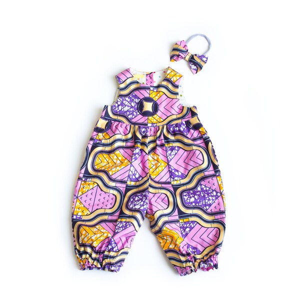 Afrikanische Druck Baby Strampler in rosa, Gold und lila 100 % Baumwolle