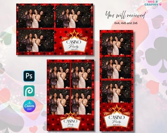 Modello per cabina fotografica a tema casinò: festa a tema Las Vegas, poker, file PSD e Canva modificabili (download digitale)