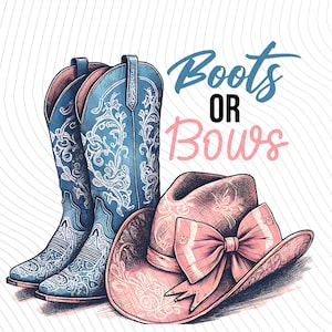 Set of 2 Boots or Bows PNG Bundle | Western Gender Reveal Baby Shower Clipart for Sublimation & DTF Printing | Cowboy Cowgirl Party Design