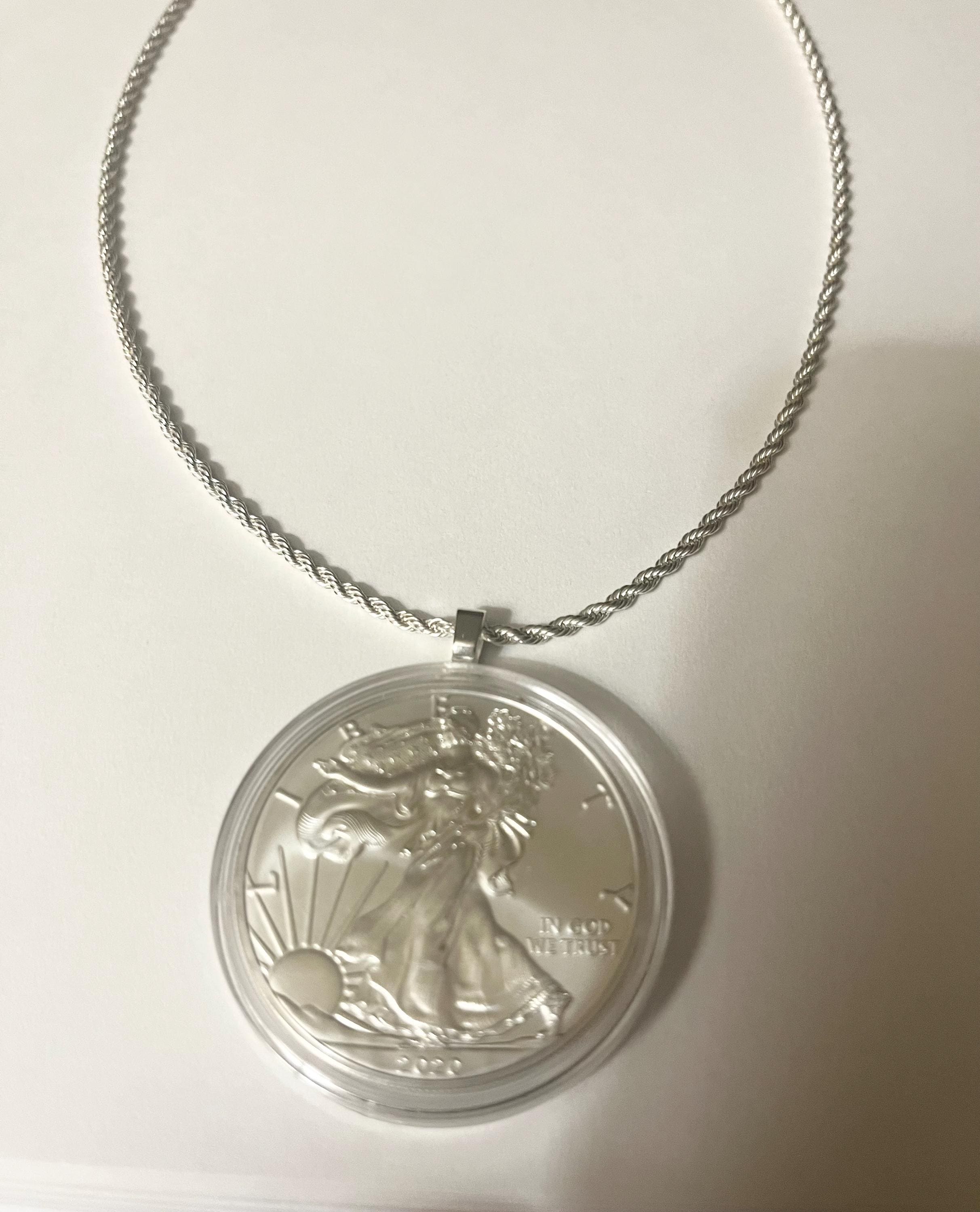 American Silver Eagle .999 Silver Bullion Coin Pendant Necklace