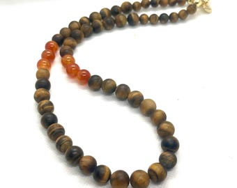 Tiger Eye & Carnelian Beaded Necklace - Men's Courage Jewelry