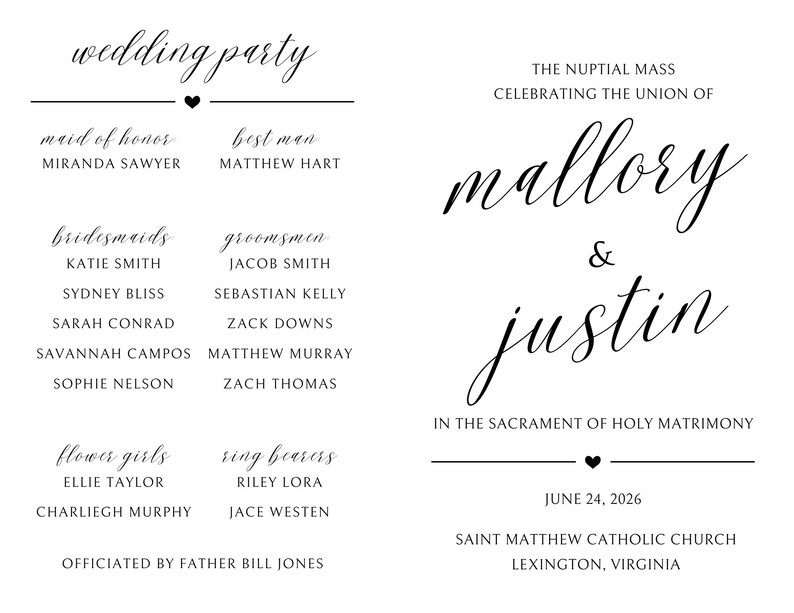 Simple Catholic Wedding Program Template - Etsy