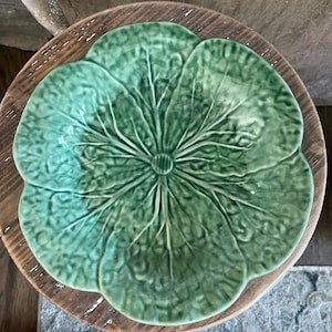 Vintage Keramik Kohlblatt Grüner Teller von Bordallo Pinheiro