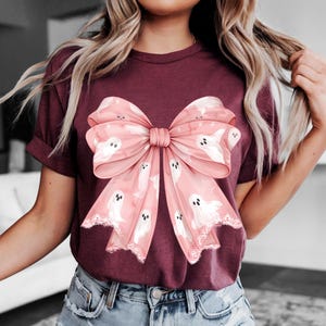 Pink Ghost Bow T-Shir, Girly Halloween Shirt, Cute Ghost Tshirt, Halloween Gift for Kids, Spooky Season Shirt, Trick Or Treat T-shirt, Ghost