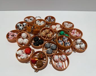 Cute Animal in Dim Sum Tray Keychains