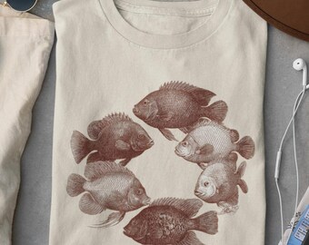 Go With The Flow Shirt, Vintage Fish Circle T-Shirt, Minimal Aesthetic Nature Tee, Boho Graphic Shirt, Unisex Comfort Colors Tee