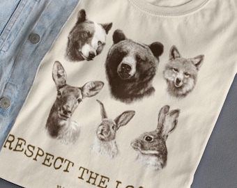 Vintage Wildlife Shirt, Bear Wolf Deer Rabbit Graphic Tee, Forest Animals T-Shirt, Cottagecore Aesthetic, Unisex Comfort Colors Tee