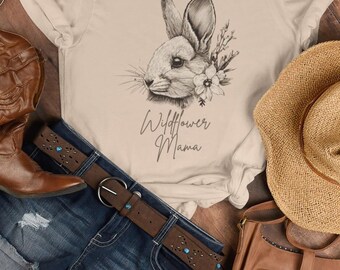 Mom Gift Bunny Tee, Rabbit Mama Shirt, Floral Mothers Day Shirt, Cute Cottagecore Tee