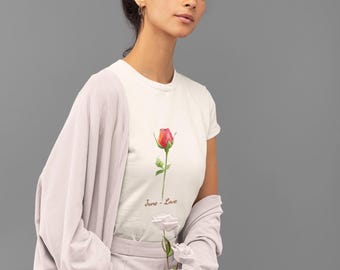June Rose T-Shirt | Birth Flower Tee, Minimal Botanical Floral Shirt, Gift for June Birthday