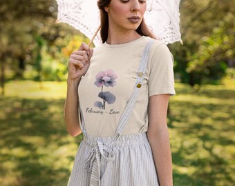 February Birth Flower Shirt | Violet Flower T-Shirt, Loyalty Floral Tee, Minimal Botanical Birthday Gift