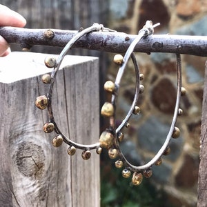 Unique Handmade Large Hoop Statement Earrings Silver/Brass Balls