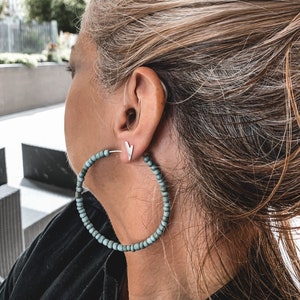 Large Beaded Classic Hoop Earrings Turquoise