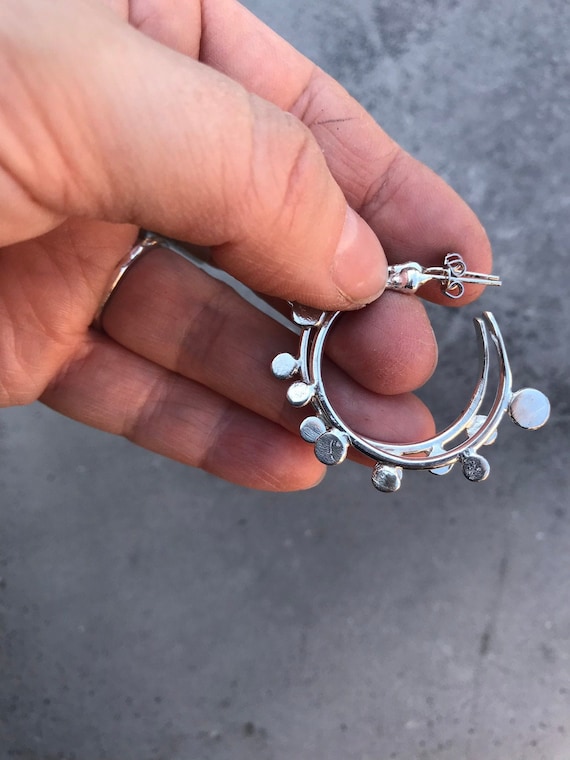 Sterling Silver Artisan Hoop Earrings Handcrafted Unique Silver