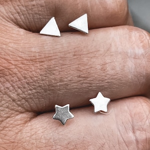 Tiny Star & Triangle Stud Sterling Silver Earrings image 2