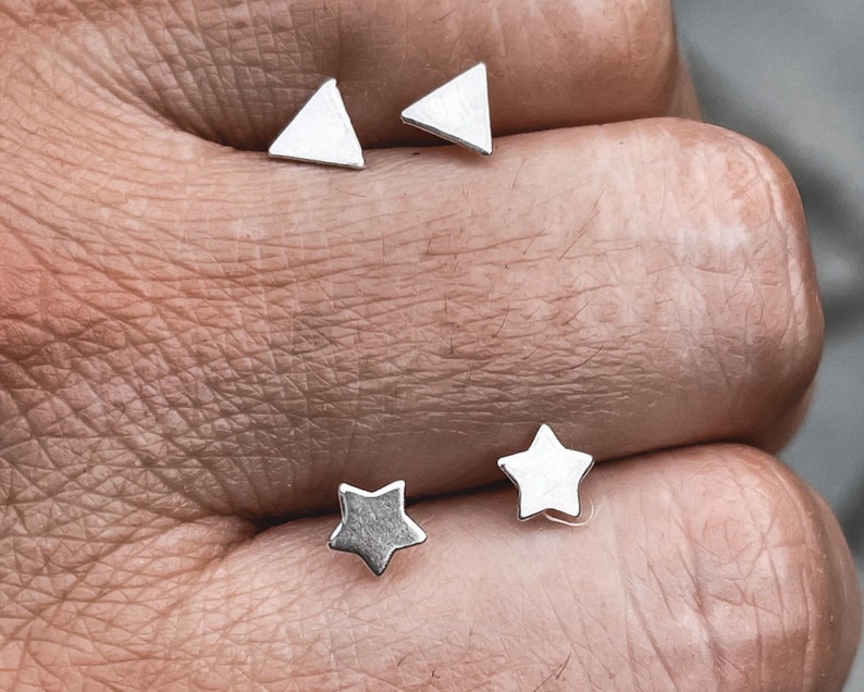 Tiny Star & Triangle Stud Sterling Silver Earrings image 2