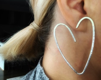 Large Love Heart Hoop Statement Earrings