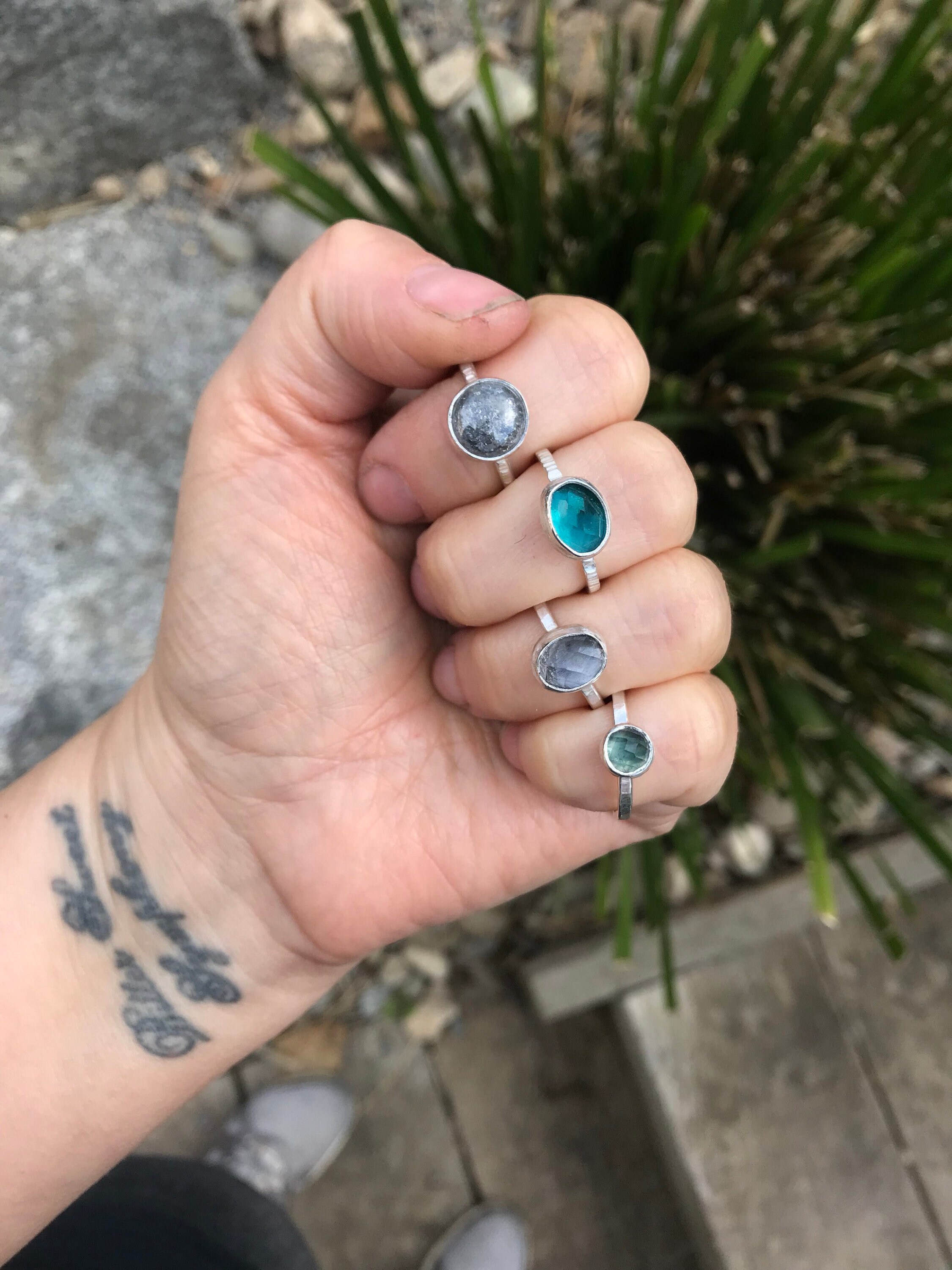 Green Gemstone Stacking Silver Ring Sterling Silver Etsy