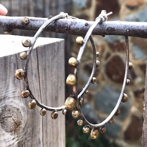 Rustic Boho Hoop Earrings | Handmade Oxidized Metal Hoops | Brass Dot Statement Earrings | Organic Artisan Jewelry | Earthy Festival Style
