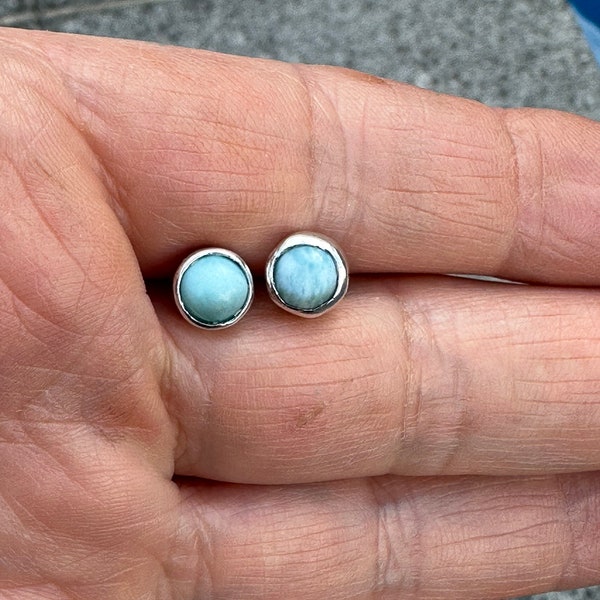 Larimar Stud Earrings or Tanzanite December Birthstone Earrings