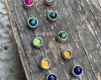 Birthstone Gemstone Sterling Silver Stud Earrings