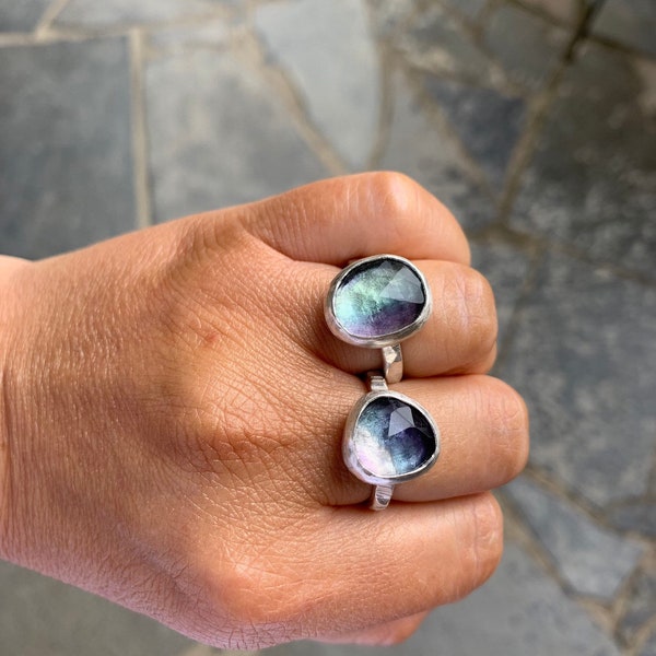 Rainbow Fluorite Custom Made Rings 925 Sterling Silver