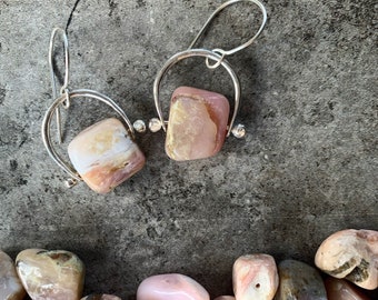 Pink Opal Sterling Silver Dangly Earrings