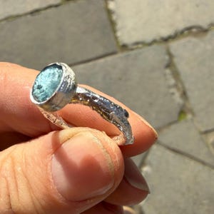 Teal Moss Kyanite Ring, Handmade Sterling Silver Ring, Organic Rustic Ring, Geometric Gemstone Ring, Artisan Statement Ring 925