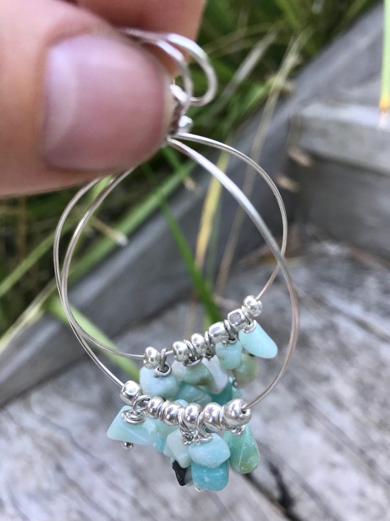Amazonite Gemstone Chandelier Silver Earrings