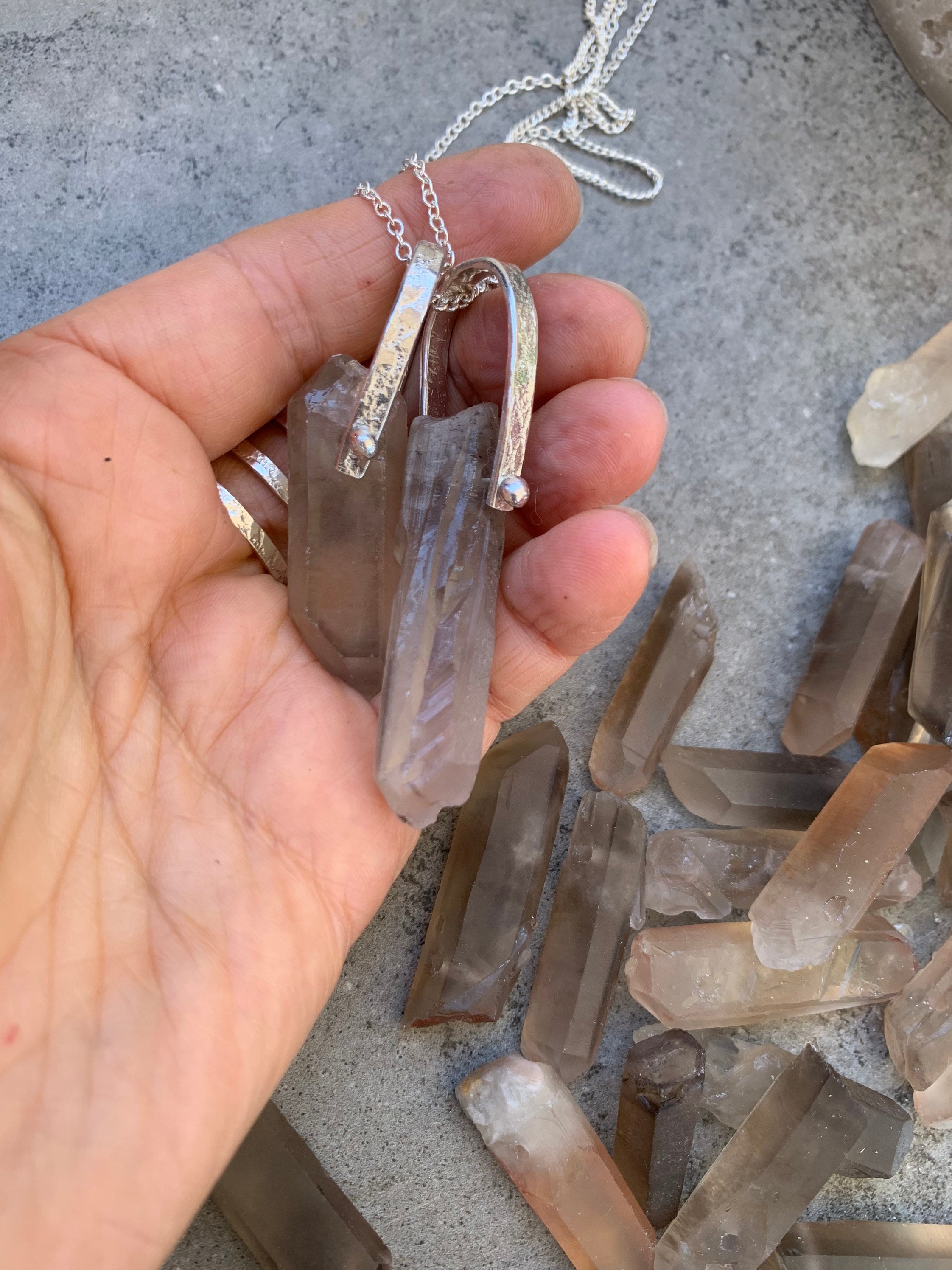 Ciondolo Collana Quarzo Fumoso Naturale 36 Pollici - Punto Cristallo Amuleto Fatto A Mano USA