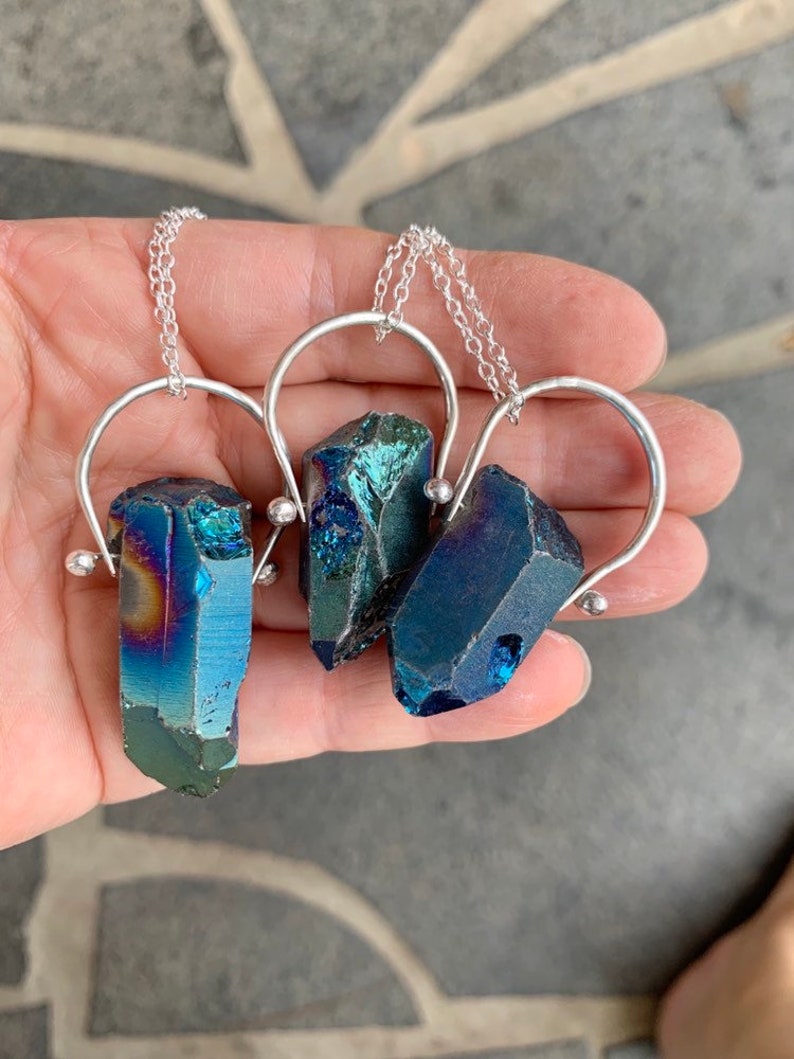 Titanium Aura Quartz Necklace Pendants Etsy
