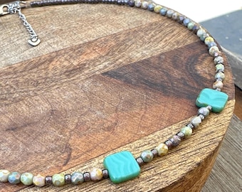 Handmade Czech Glass Beaded Necklace: Bohemian Accent Jewelry
