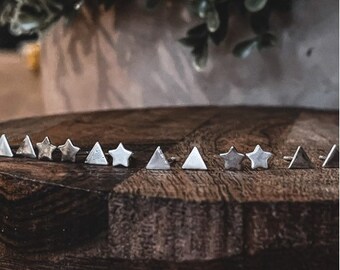 Tiny Star & Triangle Stud Sterling Silver Earrings