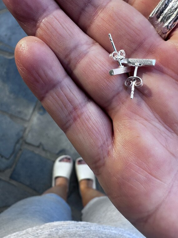 925 Sterling Silver Bar Earrings, Minimalist Studs, Small Square