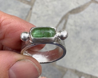 Green Tourmaline Silver Ring size 7.5