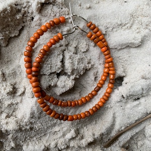 Large Beaded Classic Hoop Earrings Rust