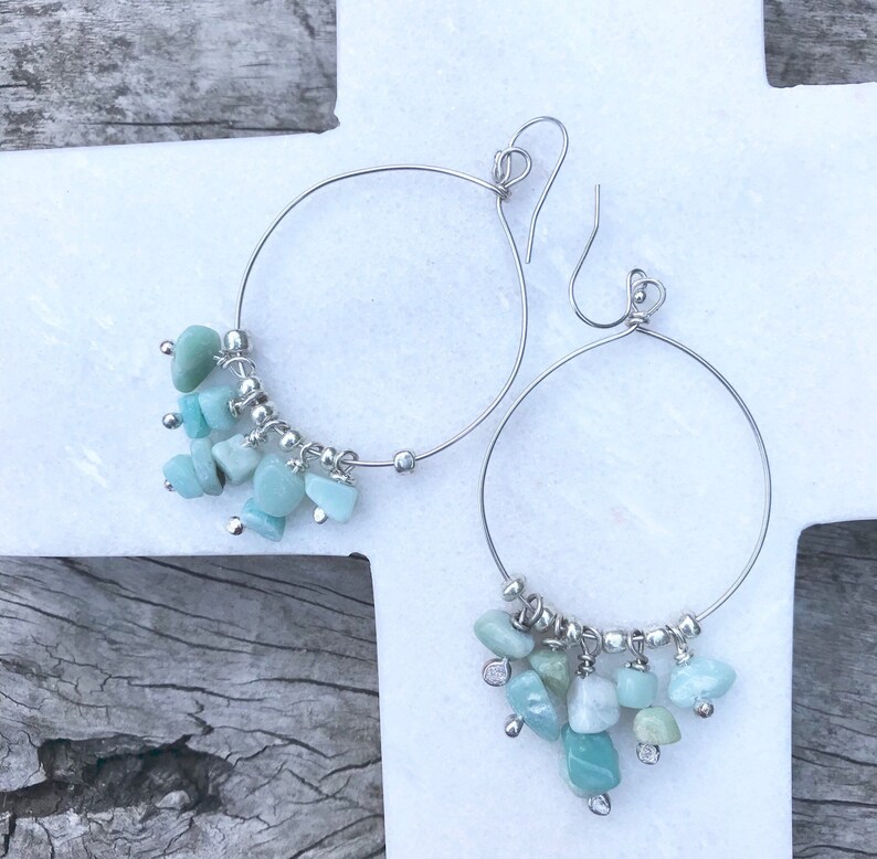 Amazonite Gemstone Chandelier Silver Earrings