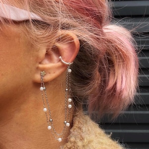 Ear Cuff Earring Pearl Chain , No Piercing Earring Chains and charms