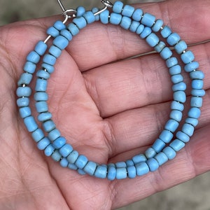 Large Beaded Classic Hoop Earrings Blue