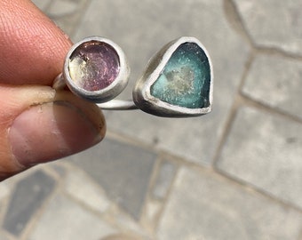 Tourmaline bicolor Slices Custom Made Adjustable Rings