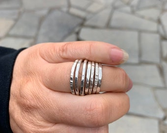 Hammered Sterling Silver Stacking Ring: Thin Minimalist Band