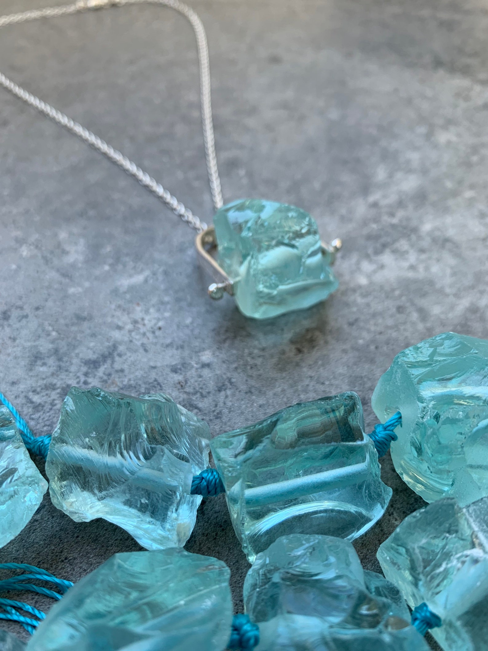 Large Raw Sky Blue Quartz Crystal Necklace Aquamarine Colour. Etsy