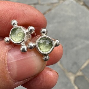 Green Kyanite Stud Earrings with 4 Bauble Bezel Design – Unique Handmade Gemstone Earrings