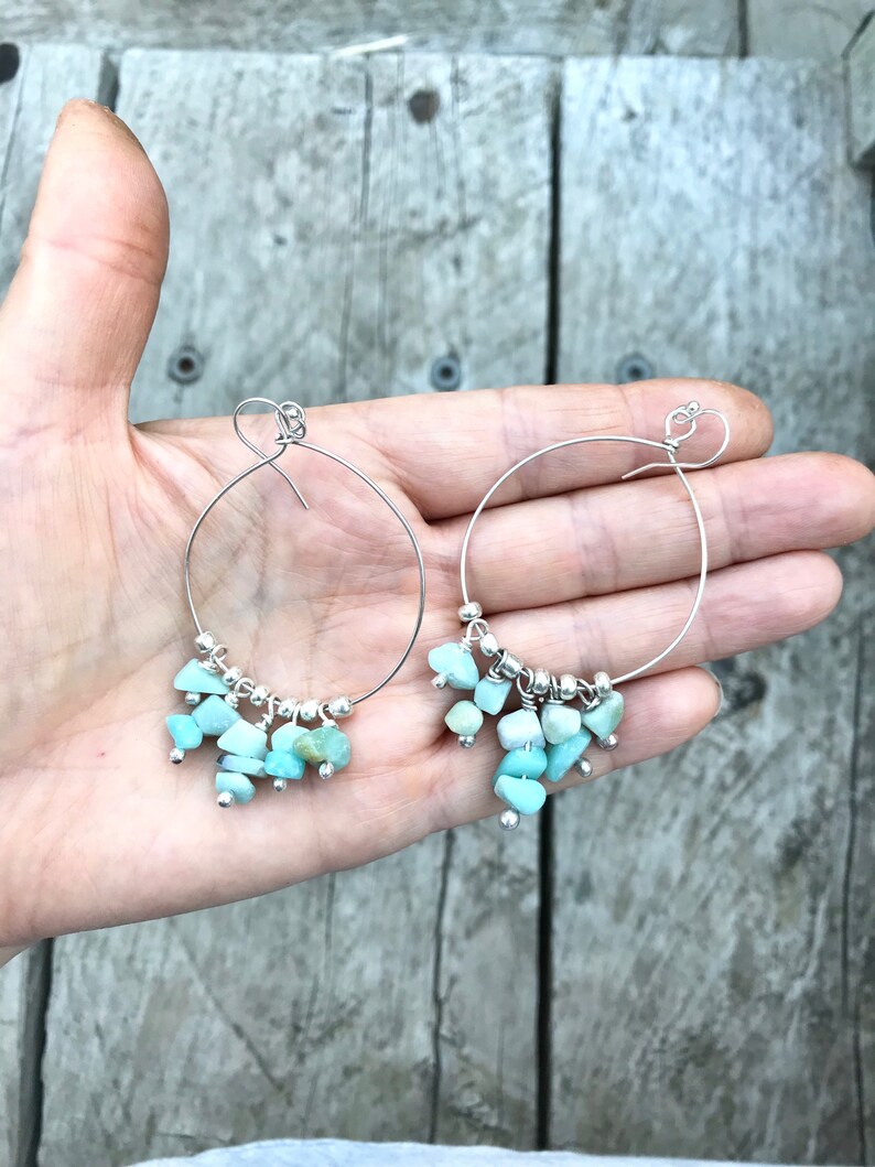Amazonite Gemstone Chandelier Silver Earrings
