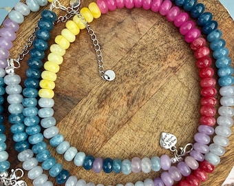 Handmade Gemstone Beaded Necklace – Jade, Opal, Aquamarine, Larimar – Layering Boho Jewelry