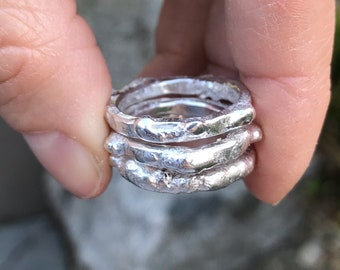 Unique Organic Silver Stacking Rings