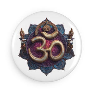 Om Symbol Round Button Magnet - Spiritual Decor, Gift for Yoga Lovers, Meditation, Home, Wall Art, Chakra Decor