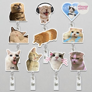 Funny Cat Meme Badge Reel – Retractable Acrylic ID Holder, Lanyard Clip for Nurses & Keys