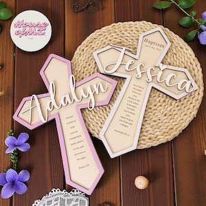 Personalized Wooden Cross – Custom Baptism Gift, Christening, Baby Shower & Nursery Decor
