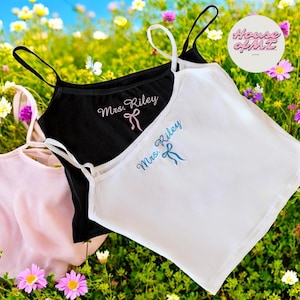 Bride Pajama Gift Set, Personalized Mrs. Loungewear, Embroidered Tank & Sweatpants for Wedding Morning